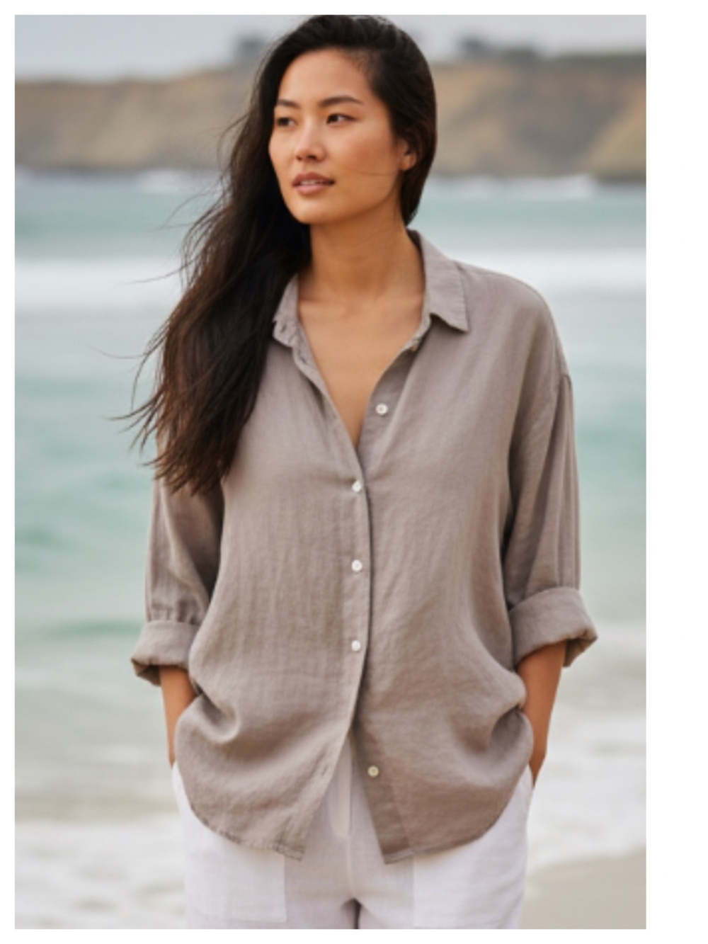 Match Point Medium Oversize Top Tunic Shirt 100% LINEN Brown Taupe Lagenlook